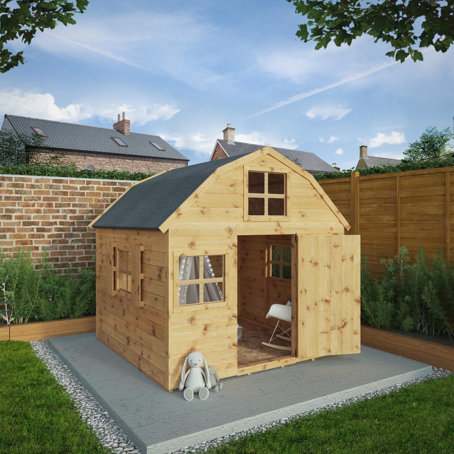 Read more about Mercia outdoor wooden kids playhouse with windows 191cm x 199cm
